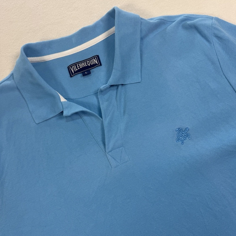 Vilebrequin Shirt Men's Large Aqua Blue Johnny Collar Embroidered Polo Turtle